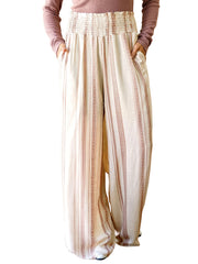  Striped & Geo Print Shirred Waist Straight Leg Pants