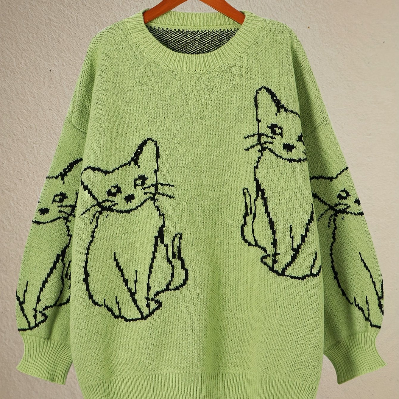  Y2K Cat Pattern Crew Neck Sweater