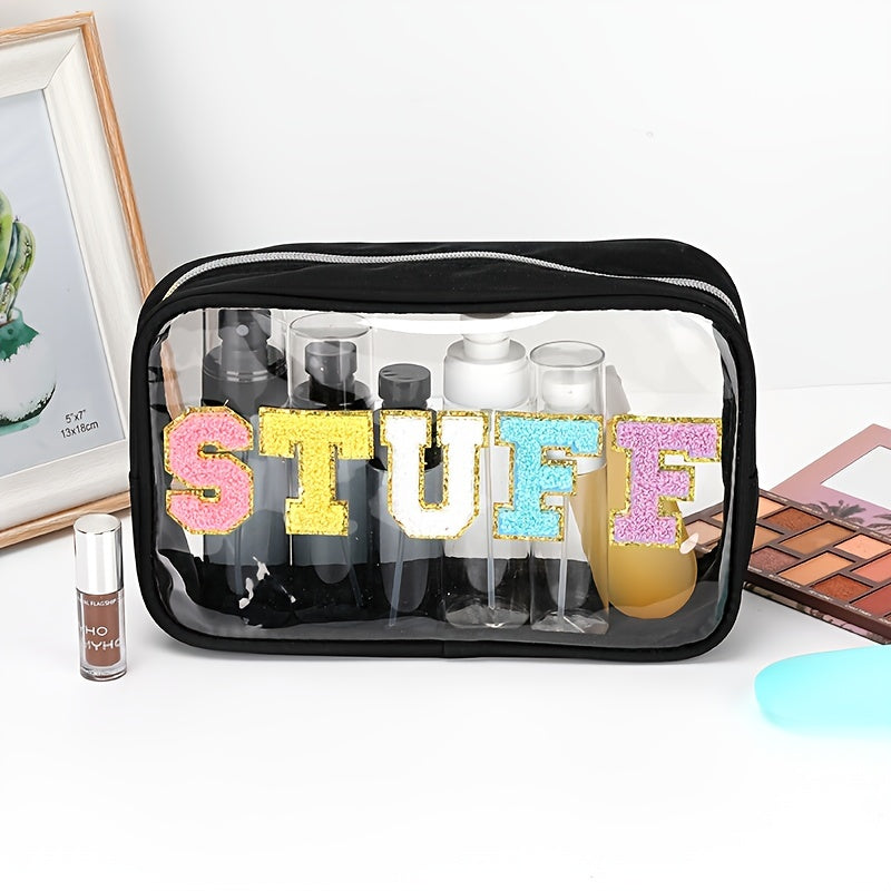 Plush Letter Pattern Zipper Makeup Bag