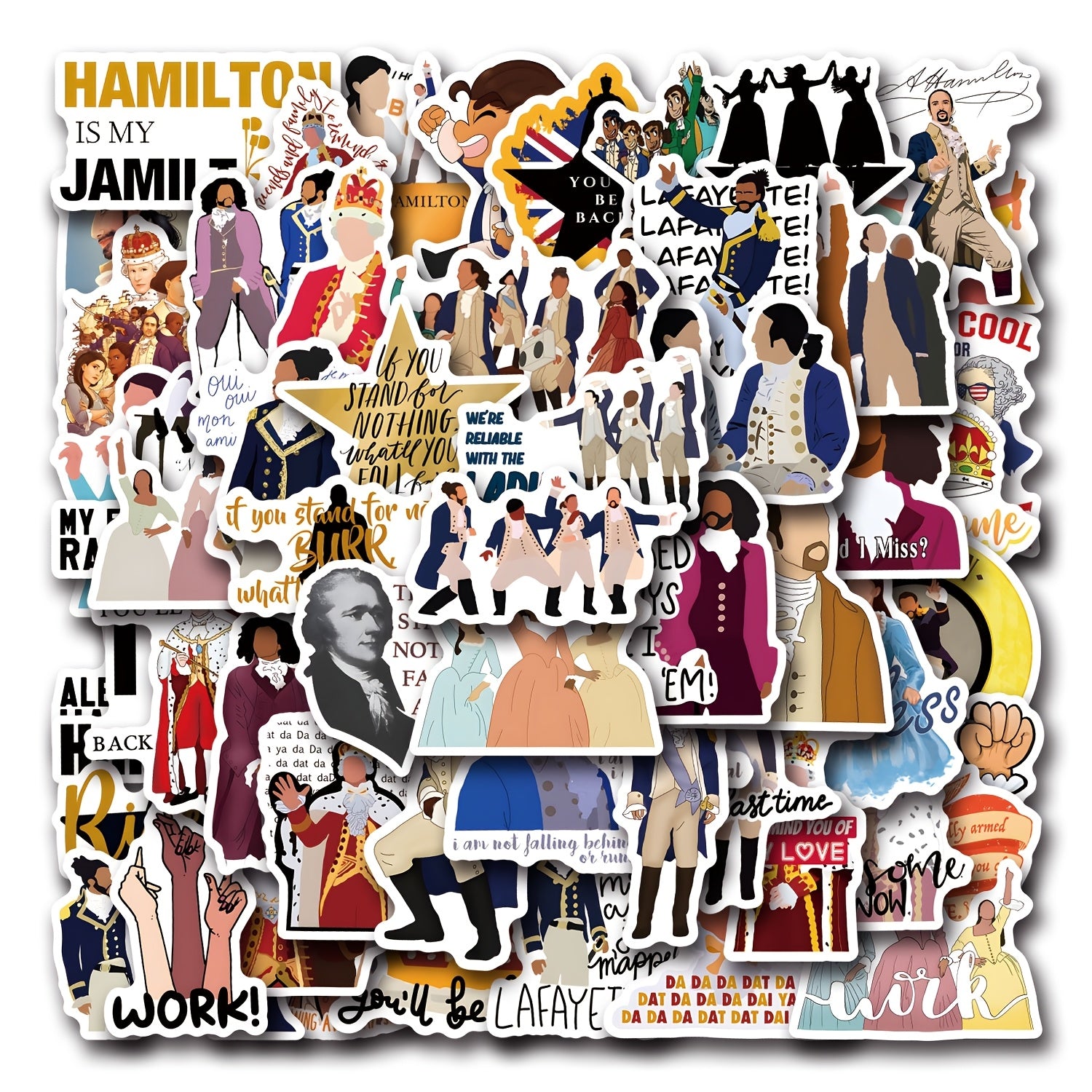 55pcs Hamilton Themed Vinyl Stickers Set - Historical & Pop Culture Decals