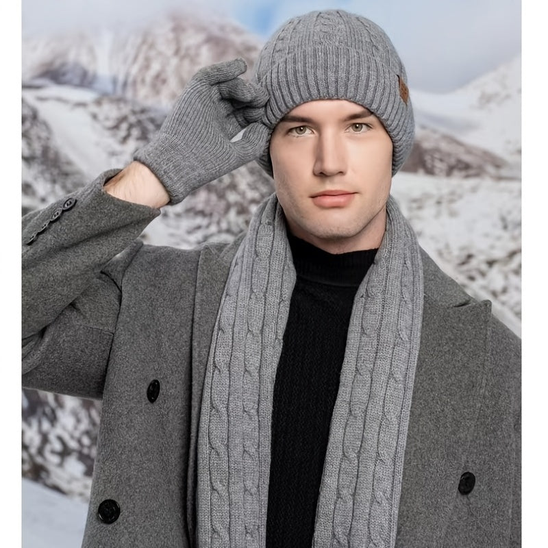 Alpaca Fleece Knitted Hat Scarf Gloves Set for Men Women