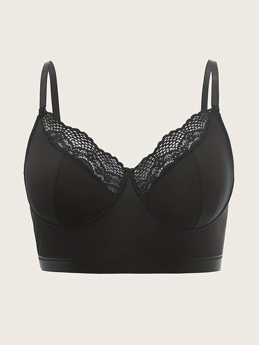  Sexy Bra Women's Plus Contrast Lace Trim Longline Bra
