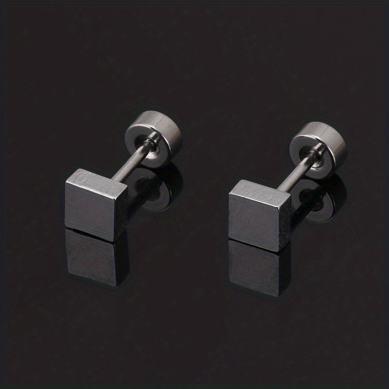 Men's Stainless Steel Stud Earrings Heart Moon Cone Leaf Ear Studs