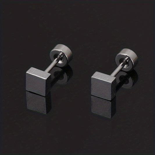 Men's Stainless Steel Stud Earrings Heart Moon Cone Leaf Ear Studs