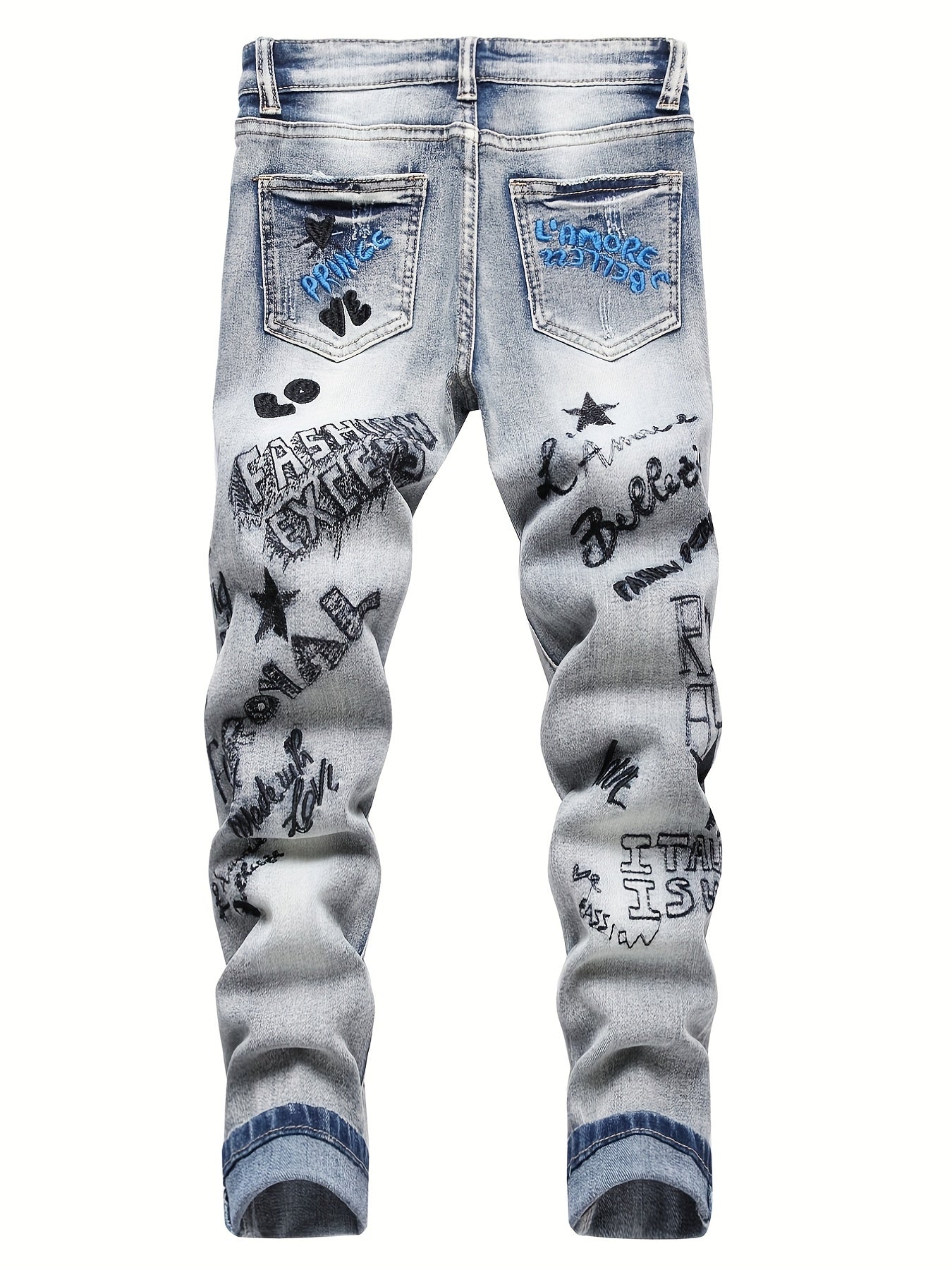 Boys Graffiti Skinny Jeans Slim Fit Denim Long Pants Kids Clothing