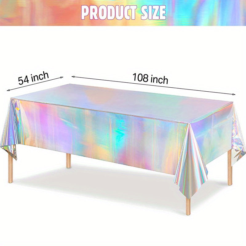 Iridescence Plastic Tablecloths 137x274cm Laser Table Covers Holographic Foil