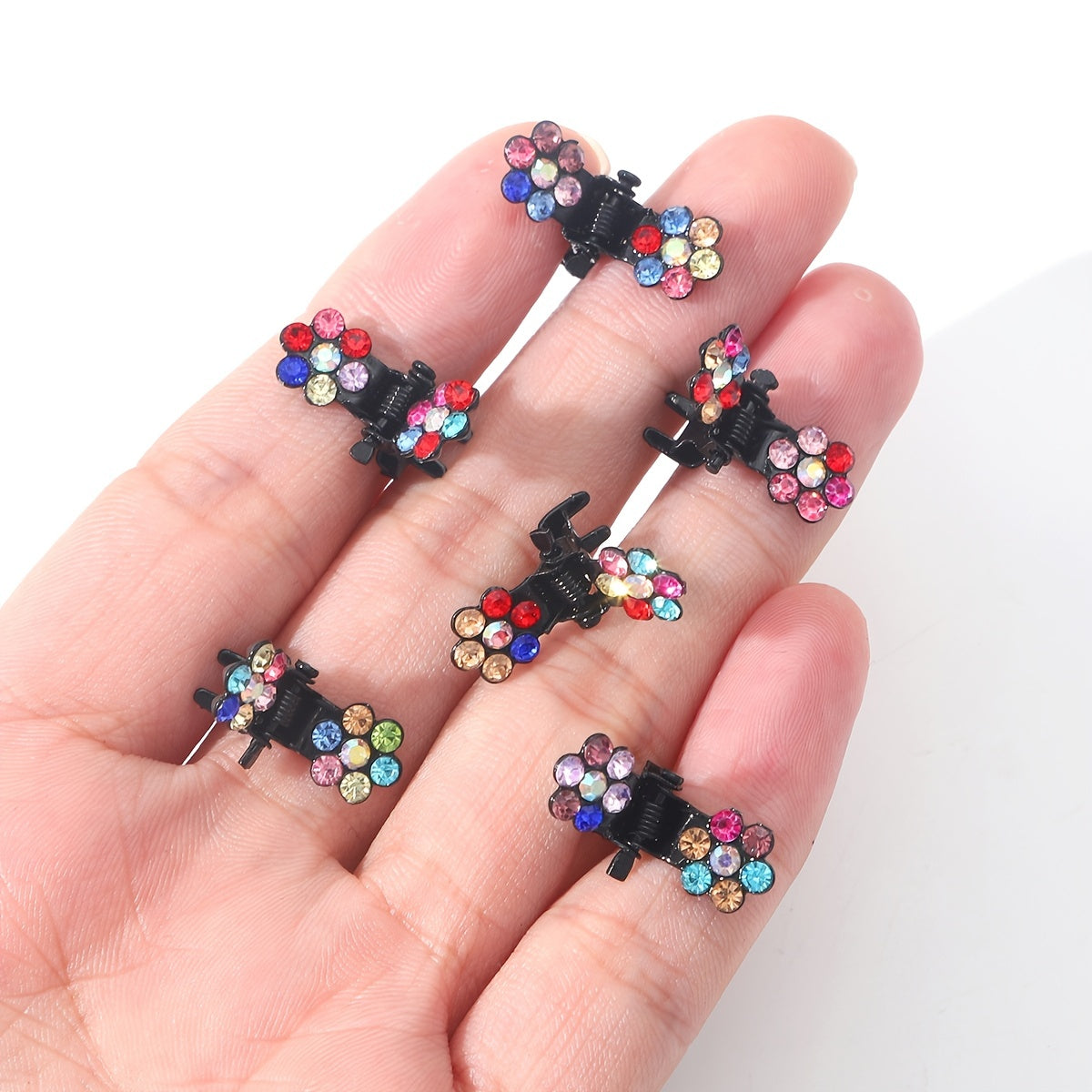12pcs Mini Hair Claw Clips Non Slip Glitter Rhinestone Flower Claw Clip
