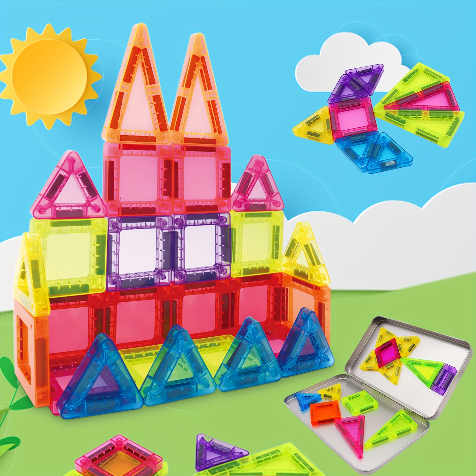 57pcs Mini Magnetic Building Blocks Small Size Iron Box Creative Stacking Toy