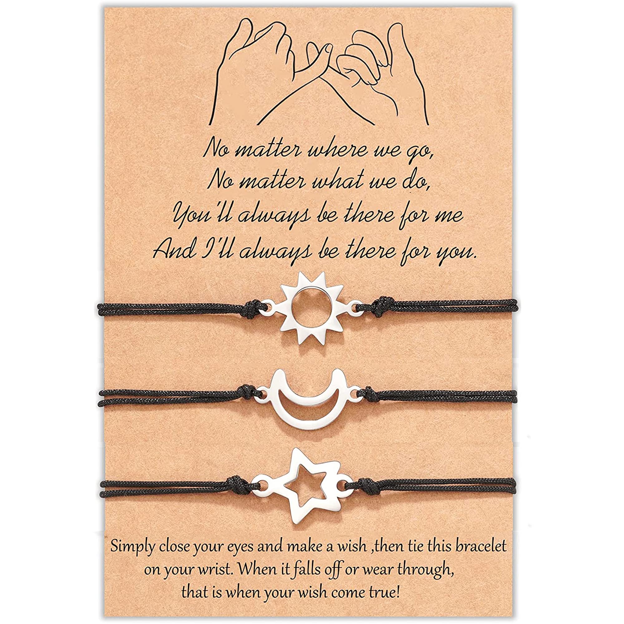Sun Moon Star Woven Bracelets Set of 3