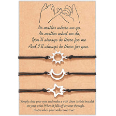 Sun Moon Star Woven Bracelets Set of 3