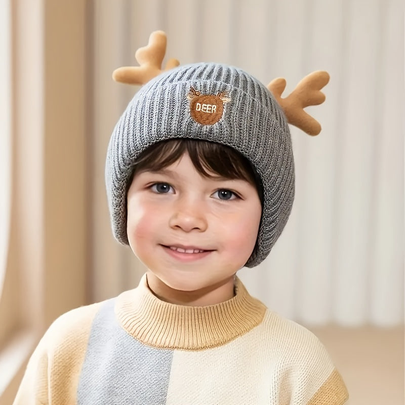 Christmas Antlers Cartoon Knitted Hat Ear Protection Beanie for Boys and Girls
