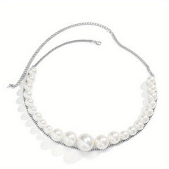 Faux Pearl Waist Chain Double Layer Metal Chain Belt Decorative Dress Girdle