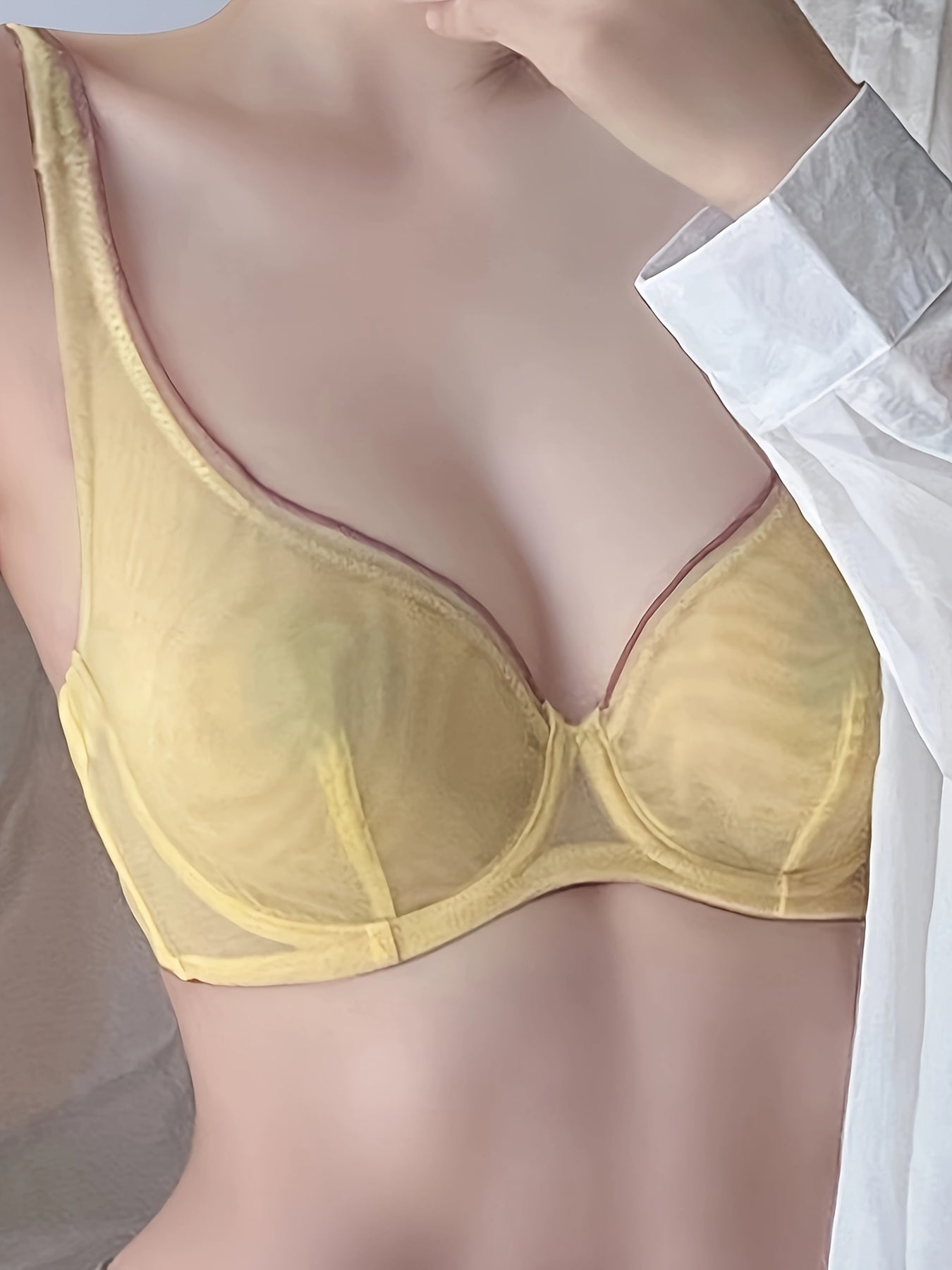 Solid Mesh Push Up Bra Comfy & Breathable Intimates