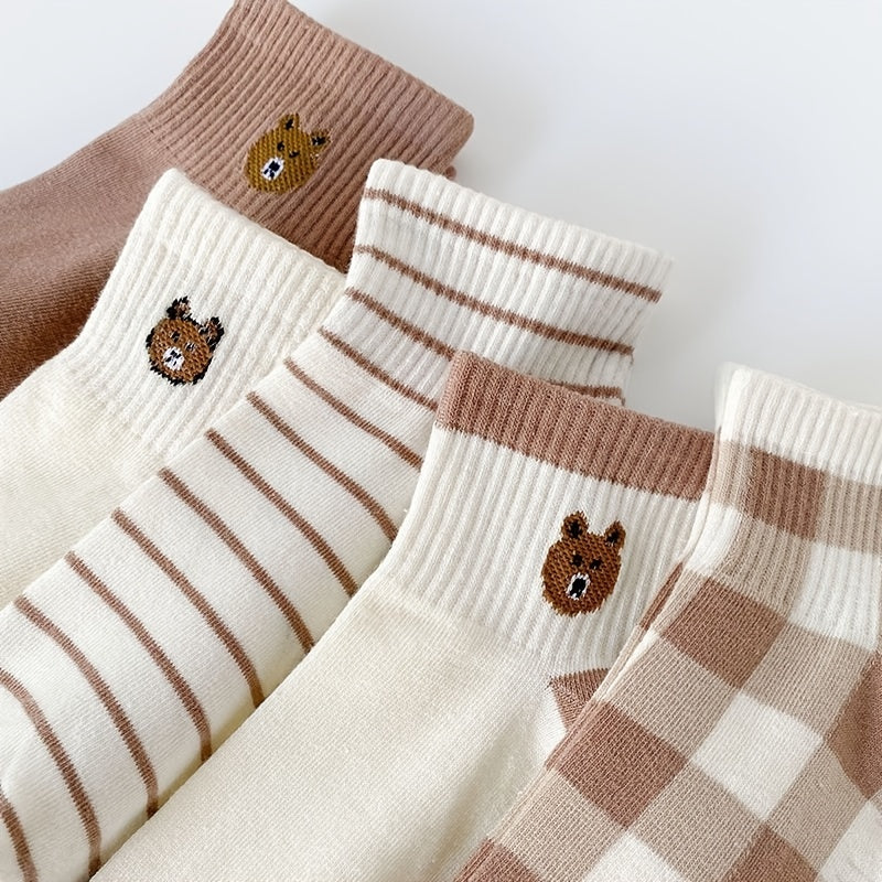 5 Pairs Teddy Bear Ankle Socks Women's Stocking