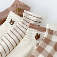 5 Pairs Teddy Bear Ankle Socks Women's Stocking
