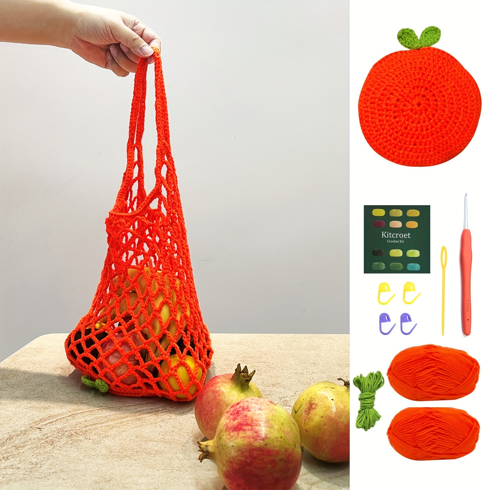 Crochet Kit For Reusable Mesh Grocery Bag With Instructions