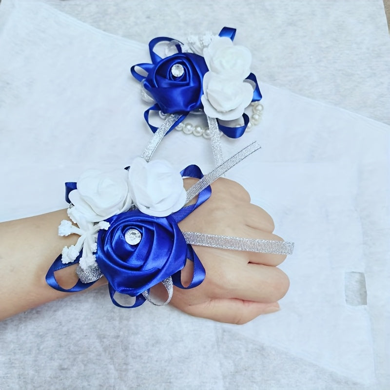 3pcs Prom Flower Wrist Corsages Wedding Royal Hand Flower Anniversary