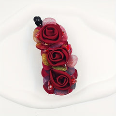 Red Rose Banana Clip Flower Hair Clip Ponytail Holder Hair Claw Clip
