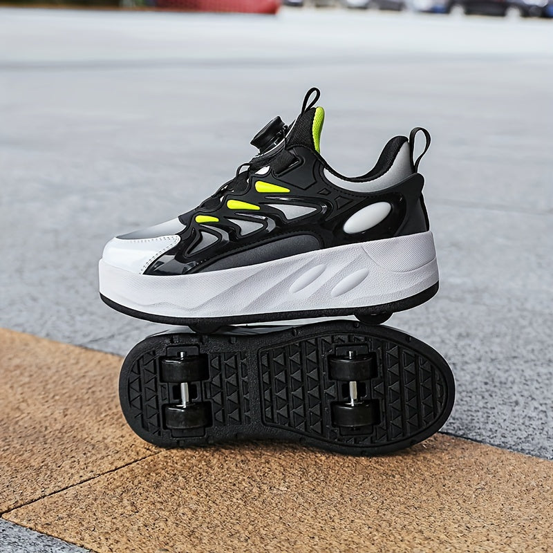 Boy's Roller Shoes Rotating Buckle Skate Sneakers Kids Teen Outdoor