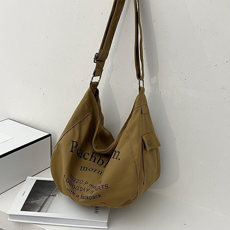 Canvas Tote Bag Large Capacity with Letter Pattern for Travel & Work