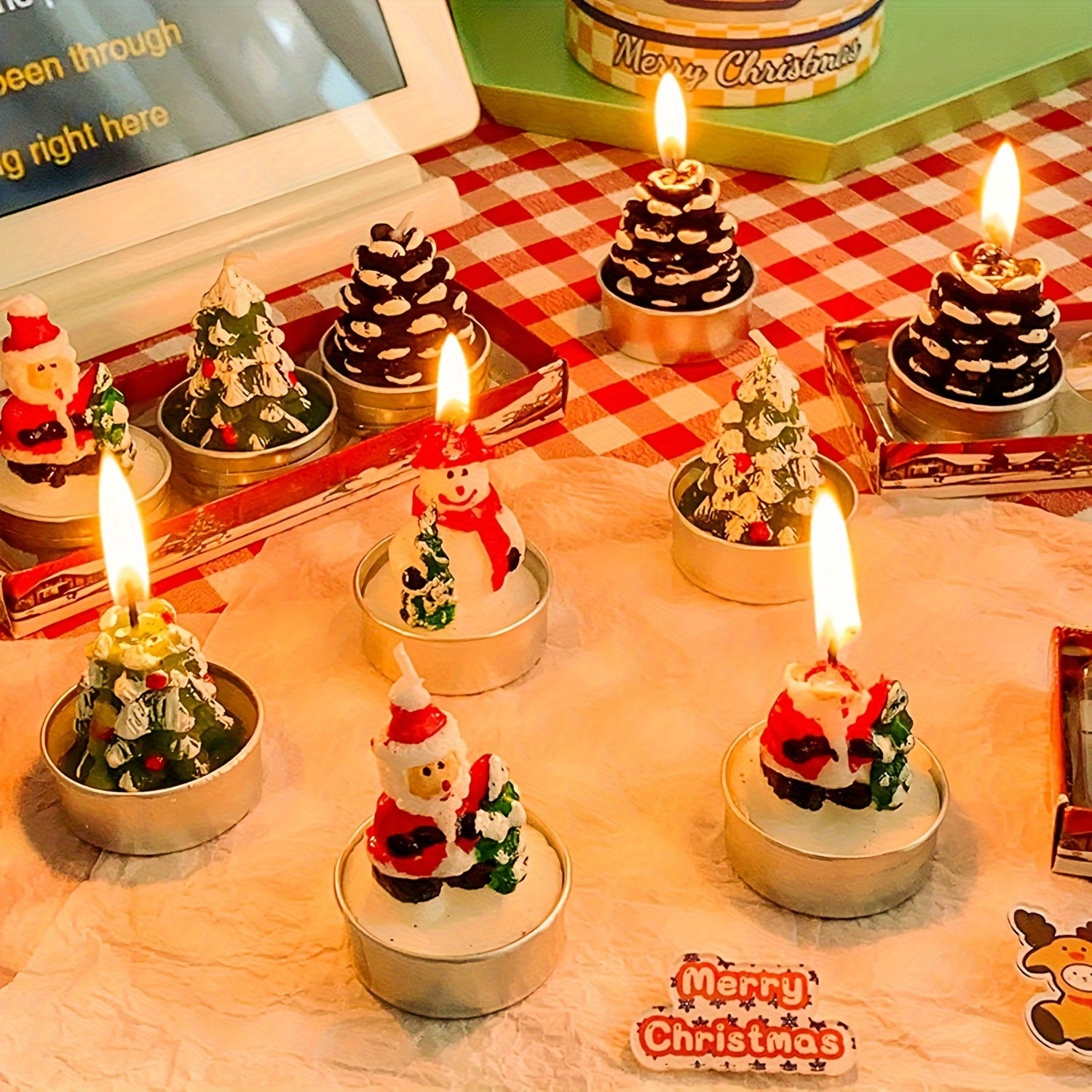 12PCS Christmas Tree Candles Decorative Holiday Home Decor