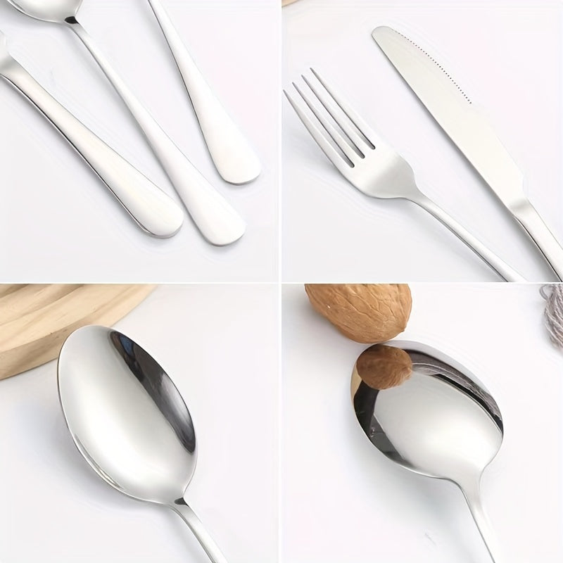 12pcs Stainless Steel Tableware Set Mirror Polished Spoon Silver