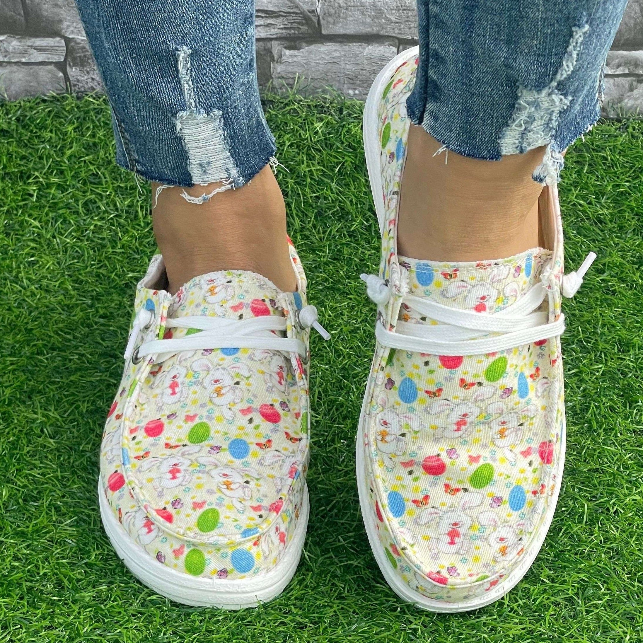 Colorful Rabbit Pattern Flat Shoes Women's Casual Lightweight Shoes