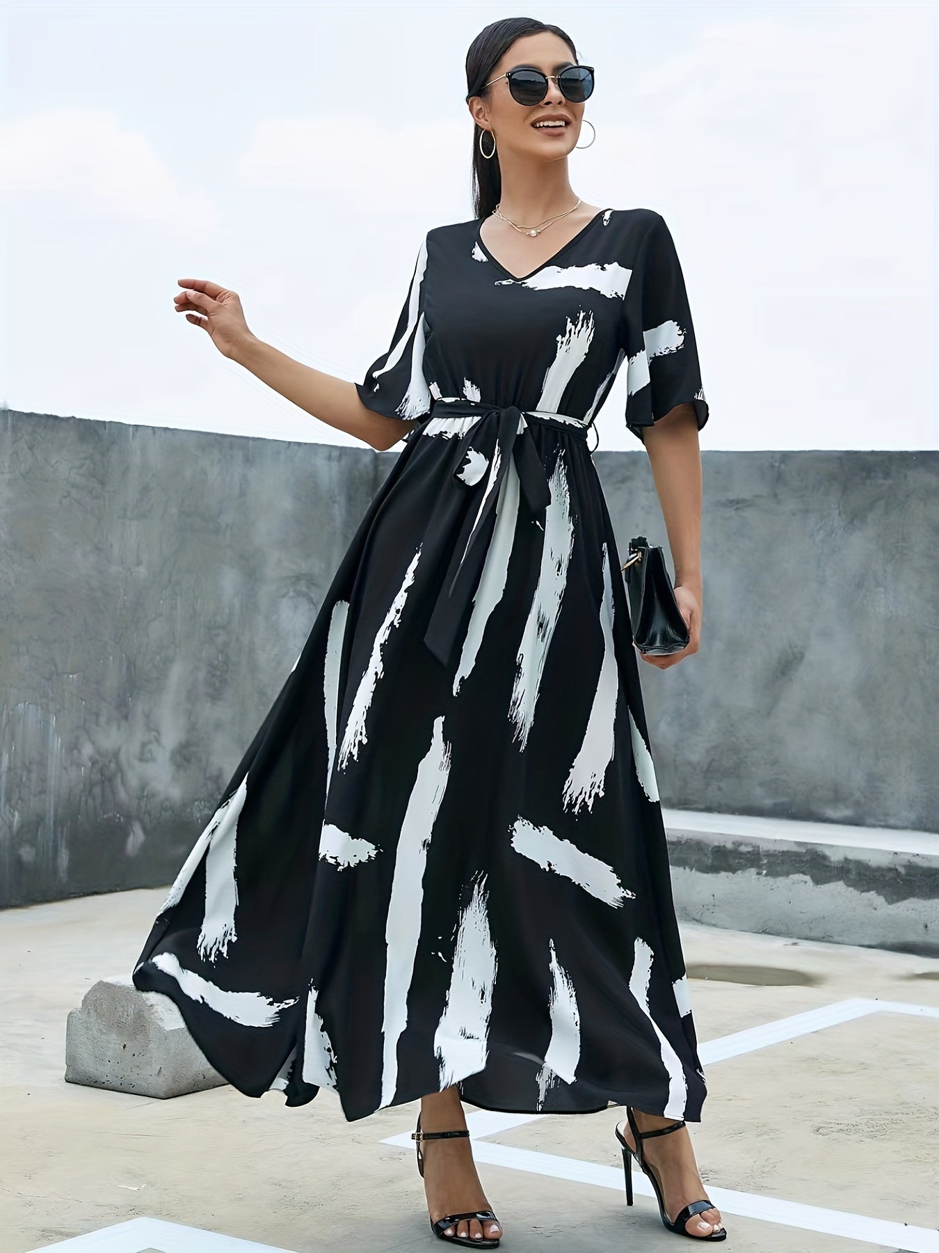 Flutter Sleeve Belted Maxi Dress for Women