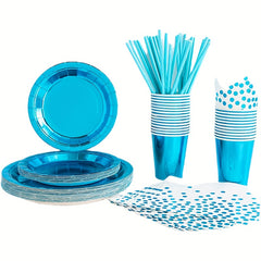 10pcs Bronzing Theme Party Tableware Disposable Cups Plates Tablecloth