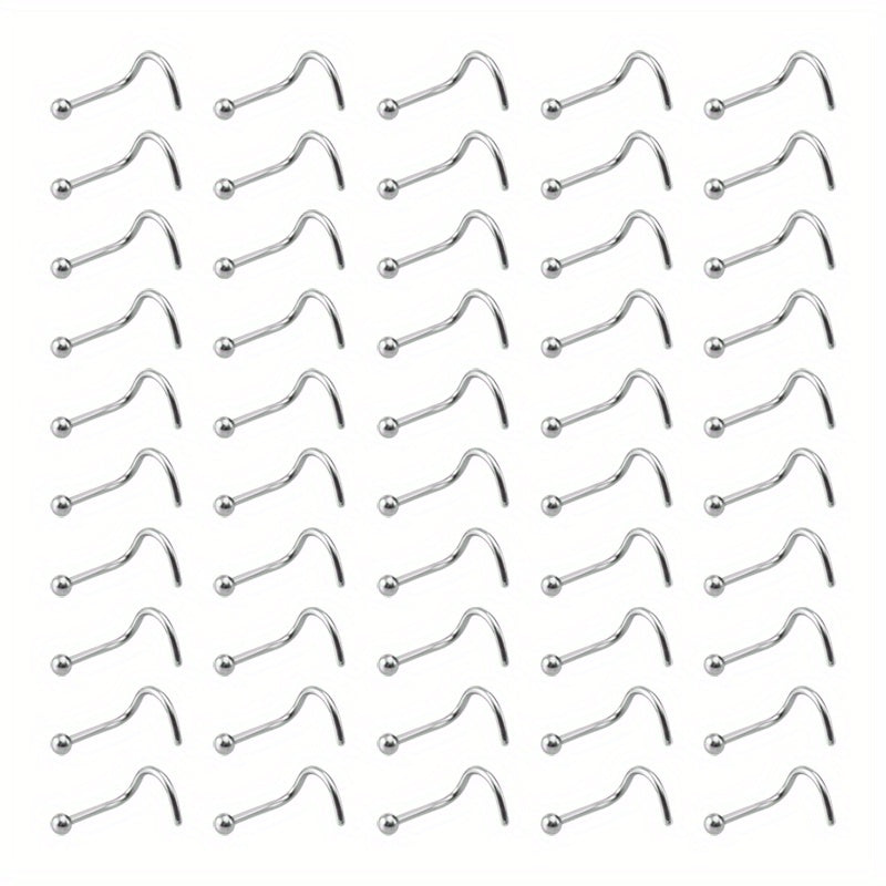 50Pcs Stainless Steel Nose Studs Ring Set Body Piercing Jewelry