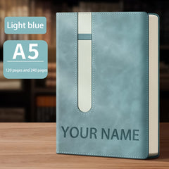 Custom Name A5 Notebook with Pen Holder Soft PU Leather Journal