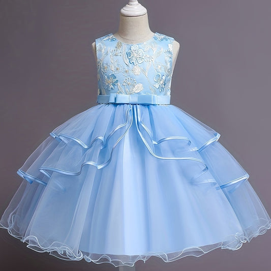 Princess Dress For Christmas Birthday & Evening Parties Sleeveless Flower Embroi