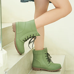 Waterproof Lace Up Rain Boots Comfortable Solid Non slip Outdoor Work Rain Boots