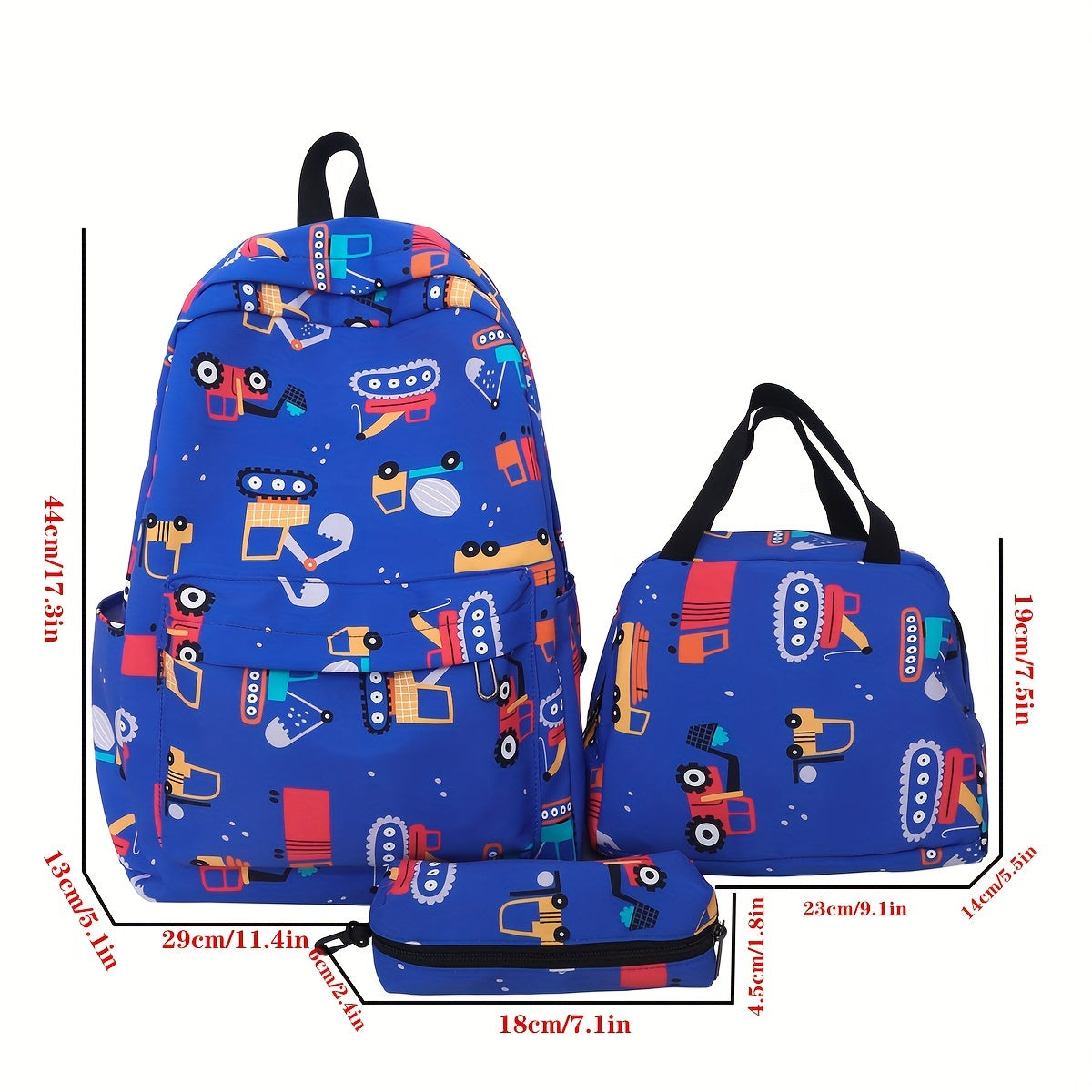 3pcs Lightweight Cartoon Print School Bags Set Backpack Lunch Bag Pen Case