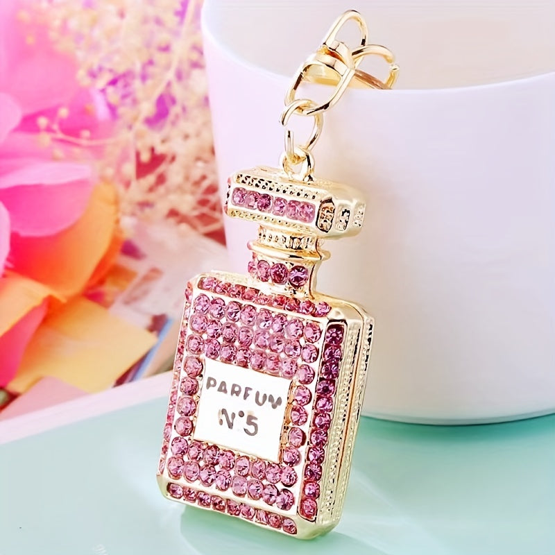 Ladies Rhinestone Perfume Bottle Key Chain Bag Pendant Key Ring