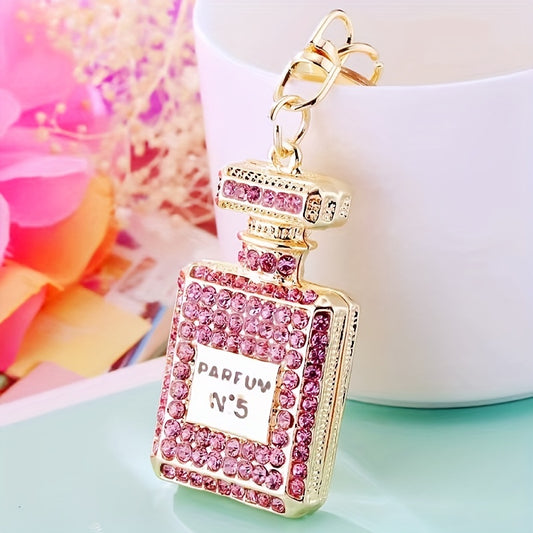 Ladies Rhinestone Perfume Bottle Key Chain Bag Pendant Key Ring