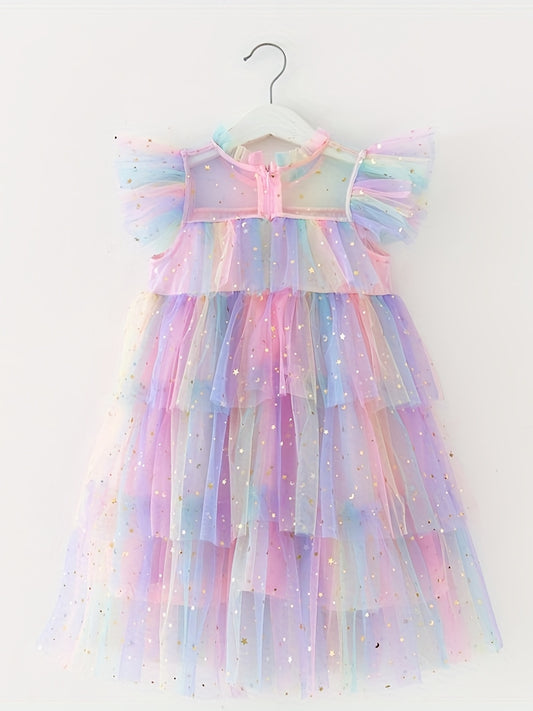 Toddler Girls Rainbow Star Sequins Princess Tutu Dress