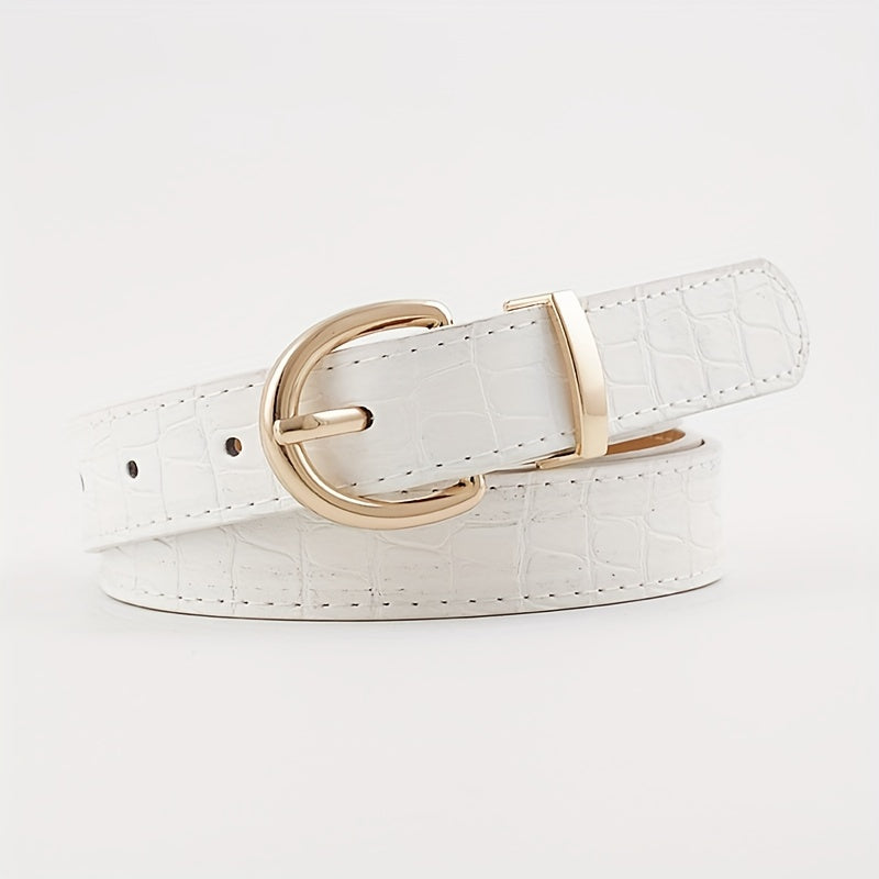 Solid Crocodile Pattern Oval Metal Buckle Belt Women Casual Waist Belts