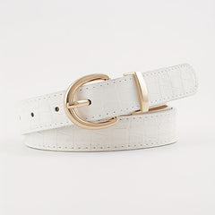 Solid Crocodile Pattern Oval Metal Buckle Belt Women Casual Waist Belts