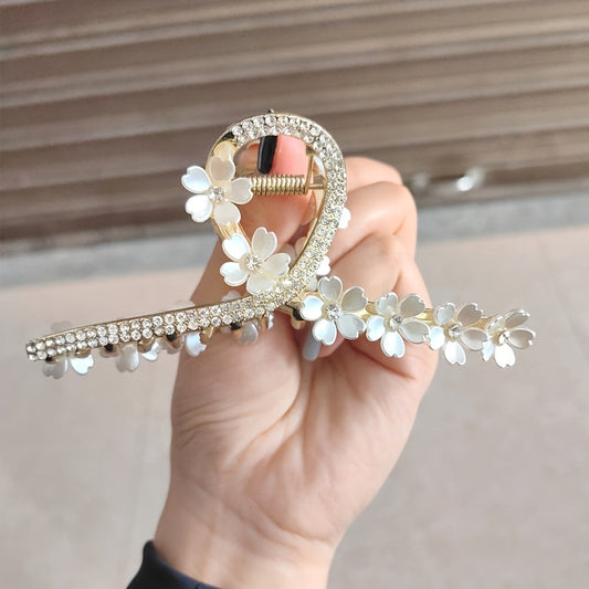 Large Hair Claw Clip Camellia & Rhinestones Non slip Hair Clip Women Girls