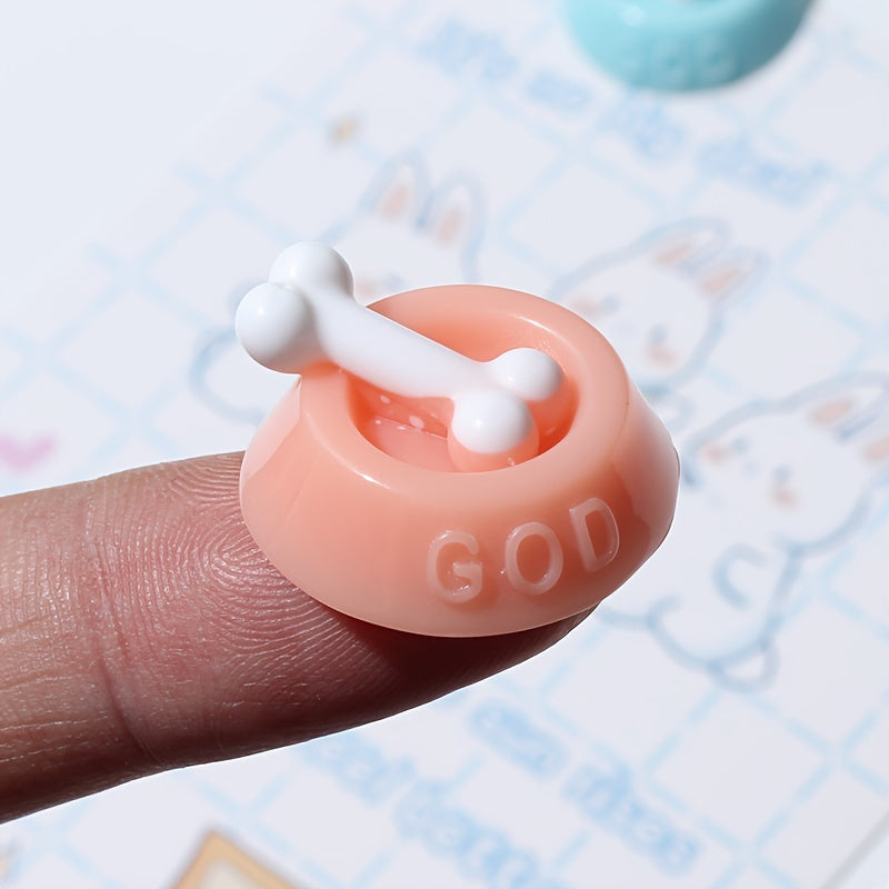 1pc Dog Bowl Figurine Resin GOD Embossed Micro Garden Decor Display Models