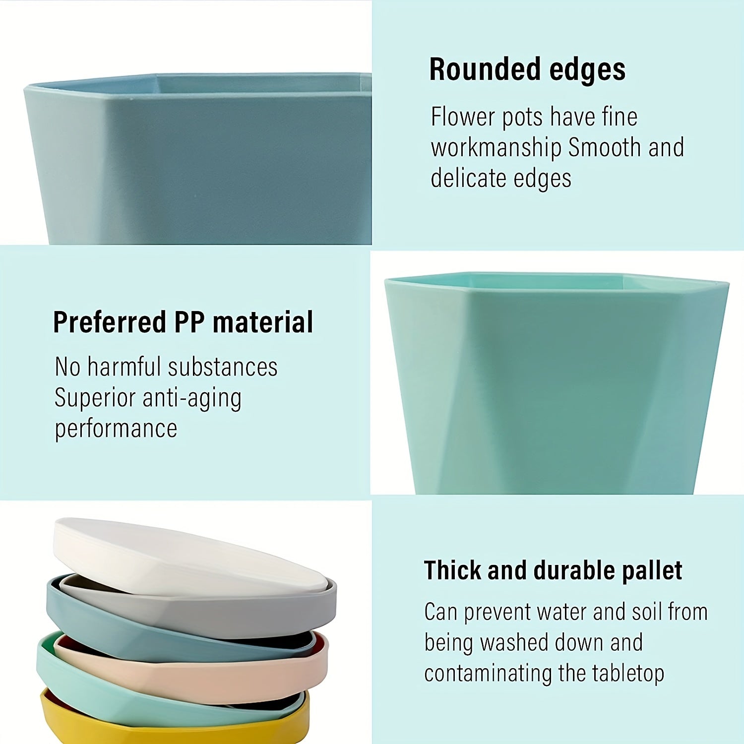 6pcs Thickened Plastic Flowerpot Set with Drainage Holes & Bases