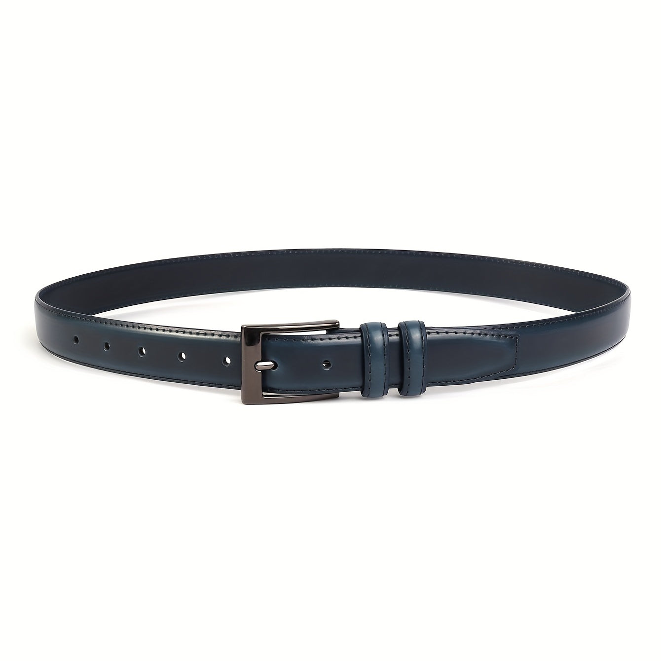 Navy Leather Men's Belt Formal Dress Single Pin Buckle