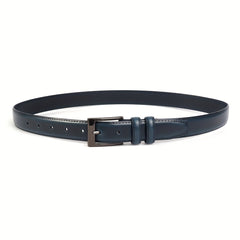 Navy Leather Men's Belt Formal Dress Single Pin Buckle