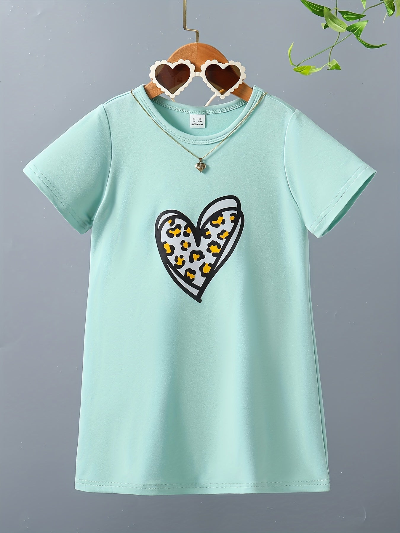 Toddler Girls Leopard Heart Graphic T-shirt Dress