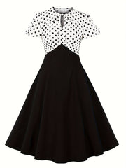  Retro Dress Women's Plus Colorblock Dot Print Short Sleeve