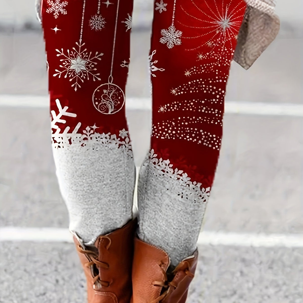  Snowflake Print High Rise Leggings