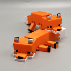 3D Printed Pixel Fox Statue - Vibrant Orange - Perfect Gift for Gamers