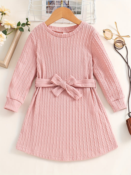 Girls Long Sleeve Knitted Dress - Autumn Winter Casual Midi