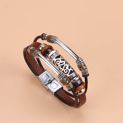 Men's Ethnic Style Hollow Elbow Beaded Leather Bracelet